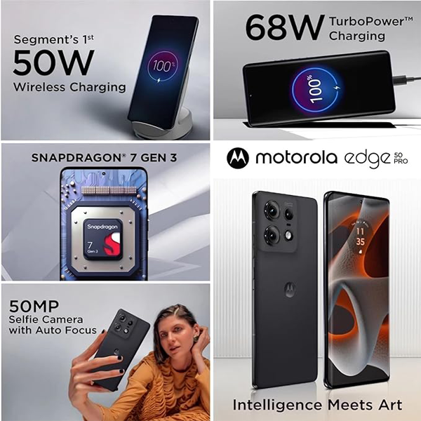 Buy Motorola Edge 50 Pro 5G with 125W Charger 12 GB RAM 256 GB Black Beauty Mobile Phone - Vasanth and Co
